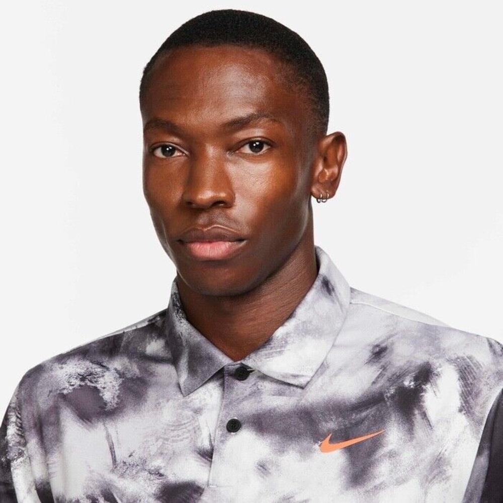 Nike Tour Dri-FIT Men’s Golf Polo Ombre Print Black Turf Orange FD5935-010 - Picture 2 of 8